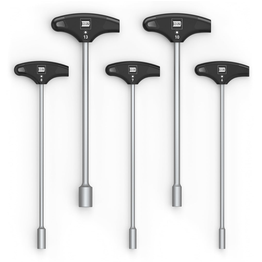 INBUS® 73400 T-Griff Aussensechskant Steckschlüssel Set 5tlg, 6–13mm, mit HybridTouch — Made in Germ