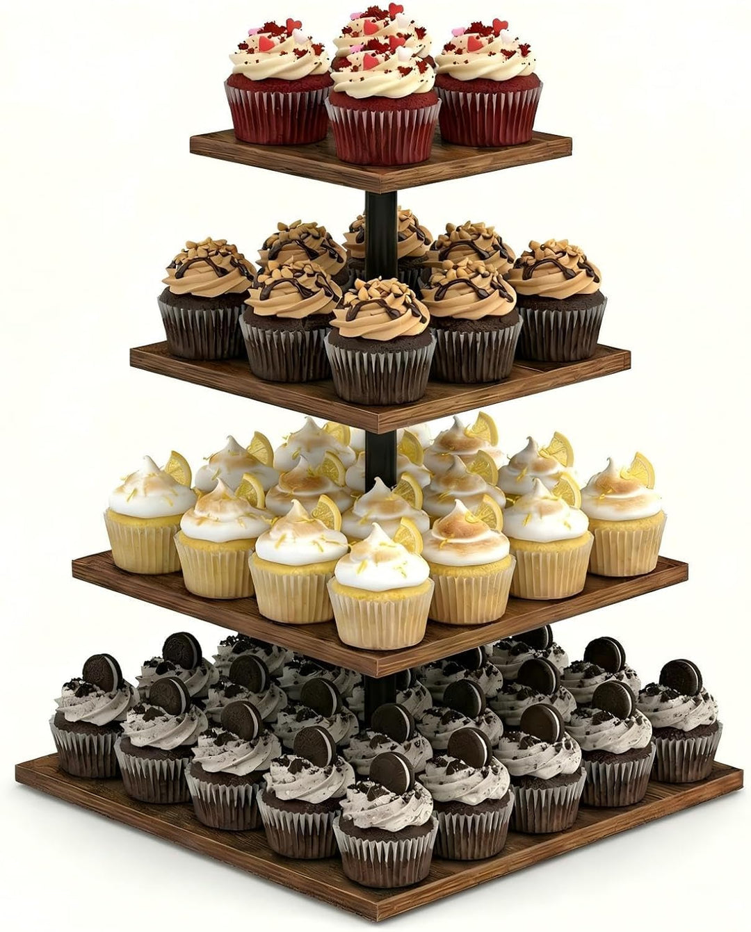 Tortenständer 4 Etagen Tortenplatte 360° Drehbar Kuchen und Cupcake Ständer, Quadratisch Cupcake-Hal