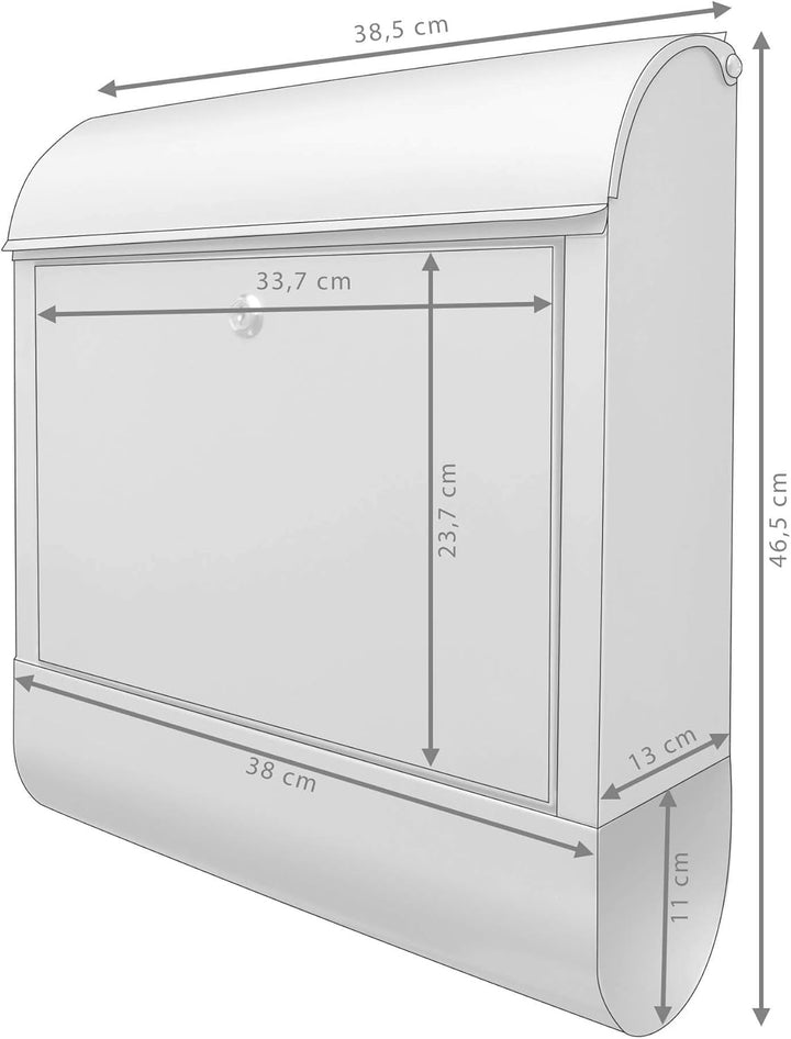 banjado Design Briefkasten 39x47x13cm gross mit 2 Schlüssel - Briefkasten Stahl Silber grau mit Zeit