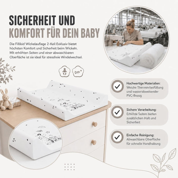 Fillikid Wickelauflage 2-Keil Exclusiv/Wickelmulde 50x65 cm/Wickelunterlage mit abwaschbarer Folienb