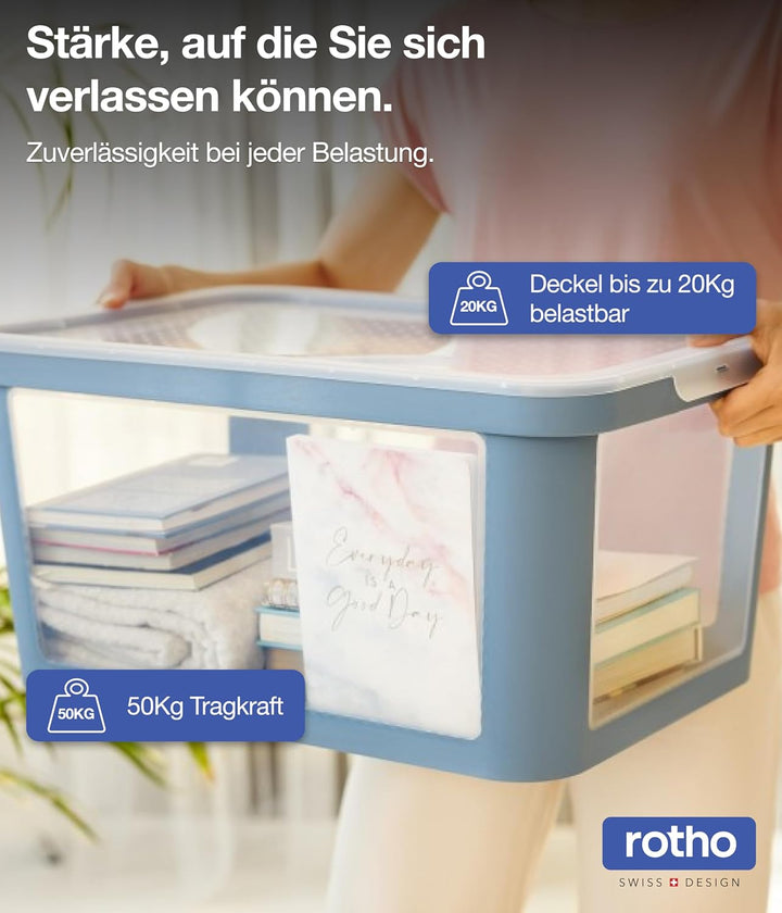 Rotho Albris Aufbewahrungsbox Deckel, Kunststoff (PP recycelt), blau/transparent, 45l, (57 x 39,2 x