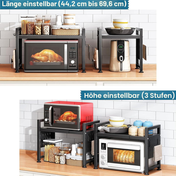 SAYZH Mikrowellen Regal, 2-stufiges Erweiterbares mikrowelle Regal Mikrowellenregal Organizer Küche