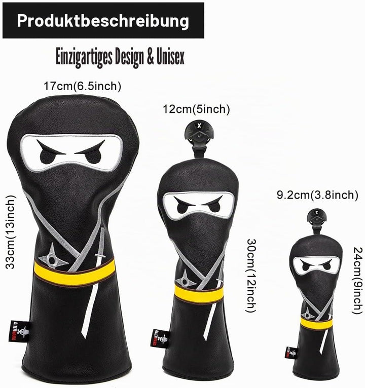 Golfschlägerhaube, 3 Holzschlägerhaube, Ninja-Design, Magnetverschluss, Elegante Stickerei, Premium-