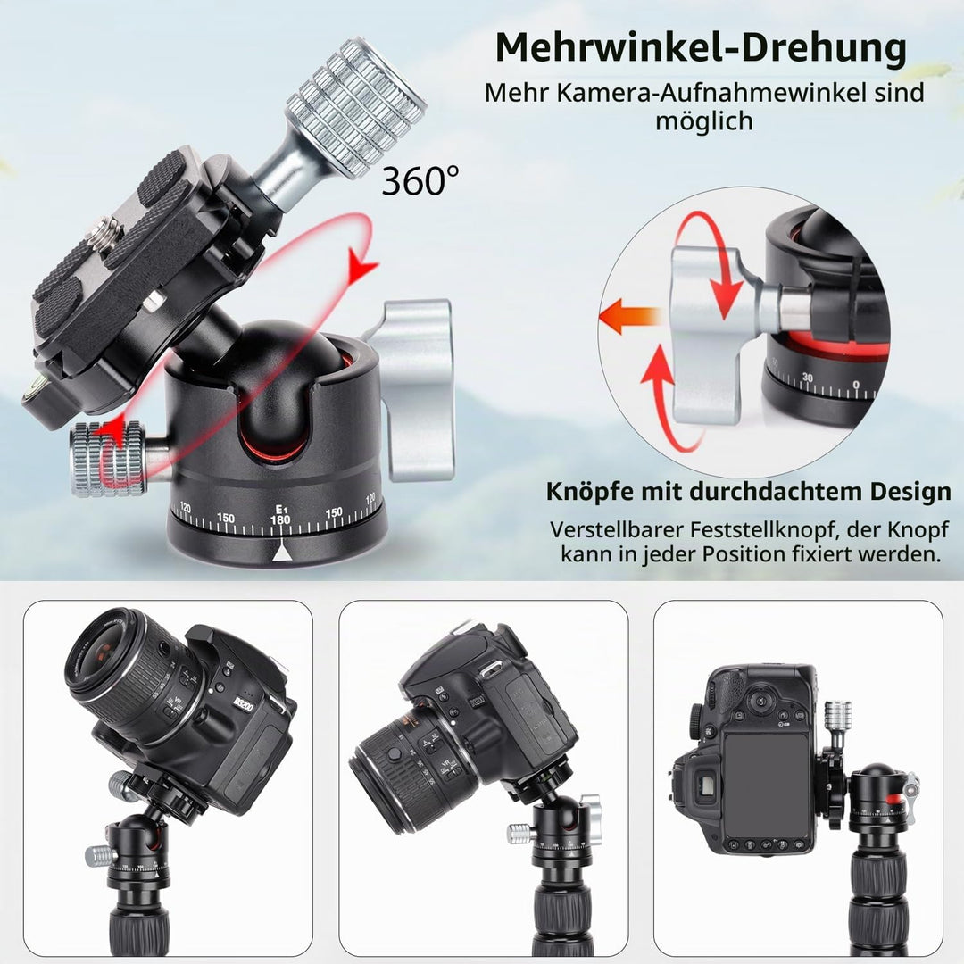 Koolehaoda Low Profile Kugelkopf,Panorama Stativkopf 360° drehbar mit 1/4" Schraube Schnellwechselpl