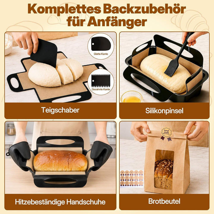 Brotbackform Kasten Set, 2 Stück Antihaft Karbonstahl Kastenform Kuchen 28X15X5.5cm mit 2 Dauerbackf