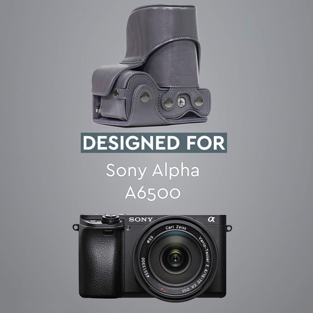 MegaGear Sony Alpha A6500 (up to 16-70mm Objektiv) Ever Ready Leder Kamera-Case mit Trageriemen und