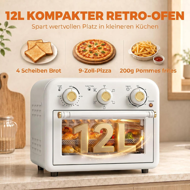 HOMCOM Heissluftfritteuse 12 Liter Mini Backofen mit Umluft 5 Programme
