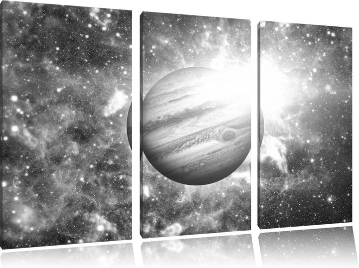 Pixxprint Planet Jupiter im Universum / 3-Teilig/Gesamtmass 120cm Leinwandbild bespannt auf Holzrahm