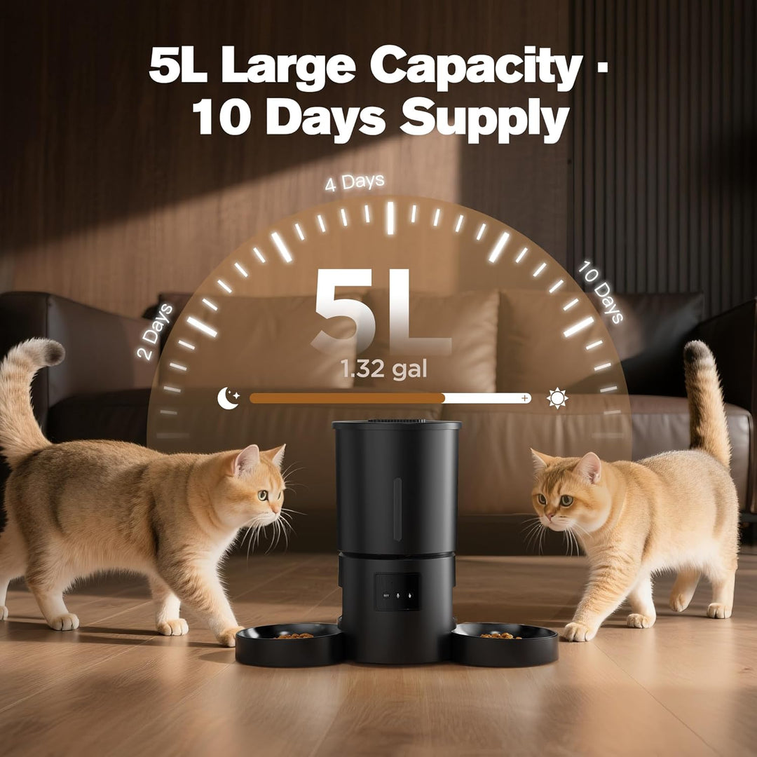 Futterautomat Katze 2 Näpfe mit APP: 5L Automatischer Futterspender mit 2.4G WiFi Timer für Trockenf