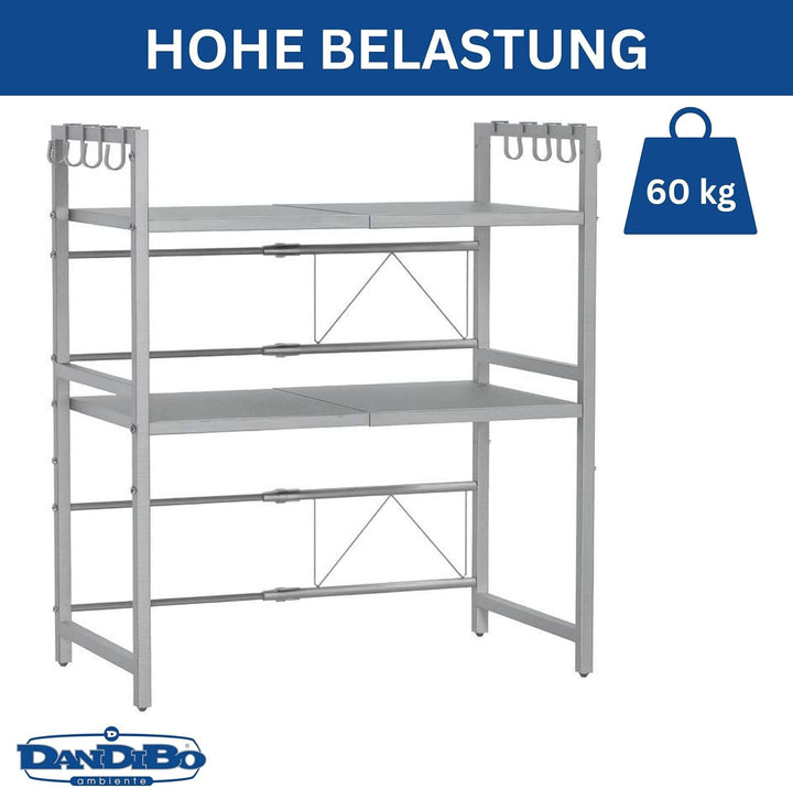 DanDiBo Verstellbares Küchenregal Edelstahl für Arbeitsplatte Stehend 3 Stufig 40-64 cm Regal Küche