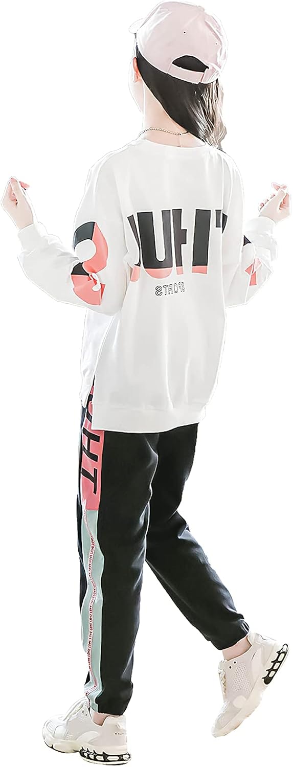 Mädchen Trainingsanzug Gestreift Pullover Sweatshirt Jogging Hose Bekleidungsset for 3-14 Jahre 7-8