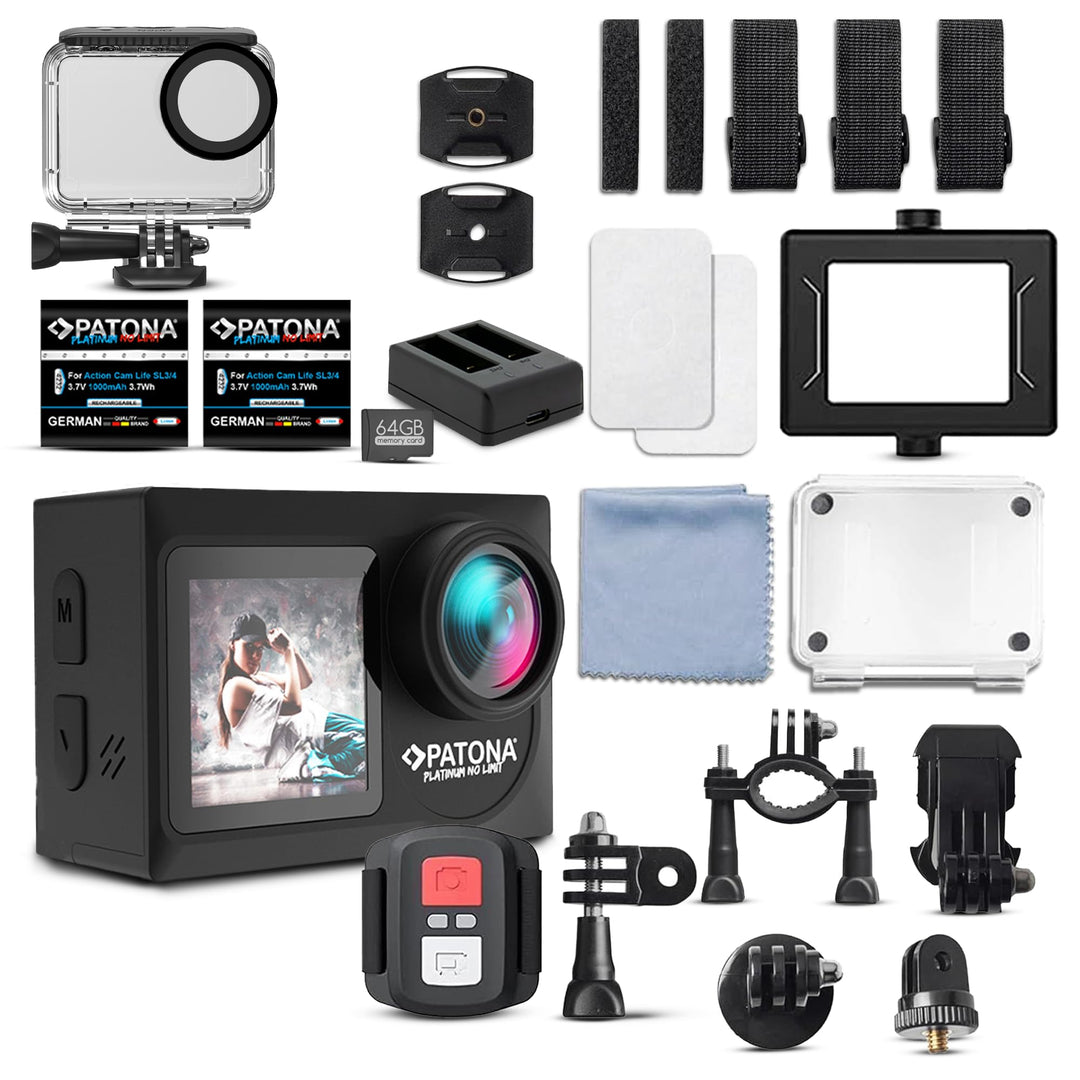 PATONA Action Cam Life SL4 | 5K 120fps 64MP EIS | 120° Weitwinkel Videokamera | Dual Screen Kamera |
