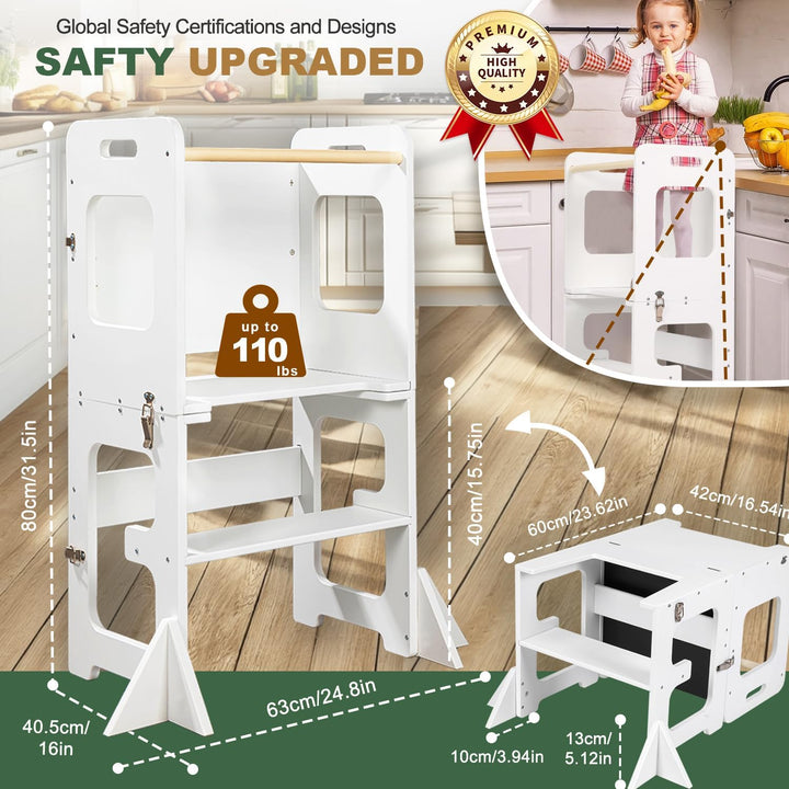 Labebe Lernturm für Kinder, Montessori Faltbarer Lernturm mit Tafel, Multifunktion 3 in 1 Learning T
