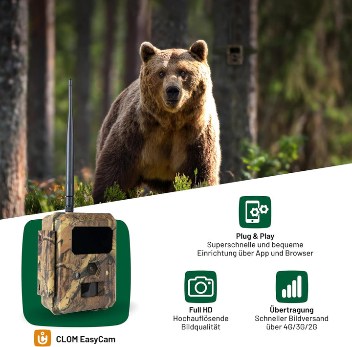 icuserver ICU CLOM EasyCam 50° Erfassungswinkel Winkel, ICU Wildkamera mit 16GB SD-Karte, 4G/LTE Int