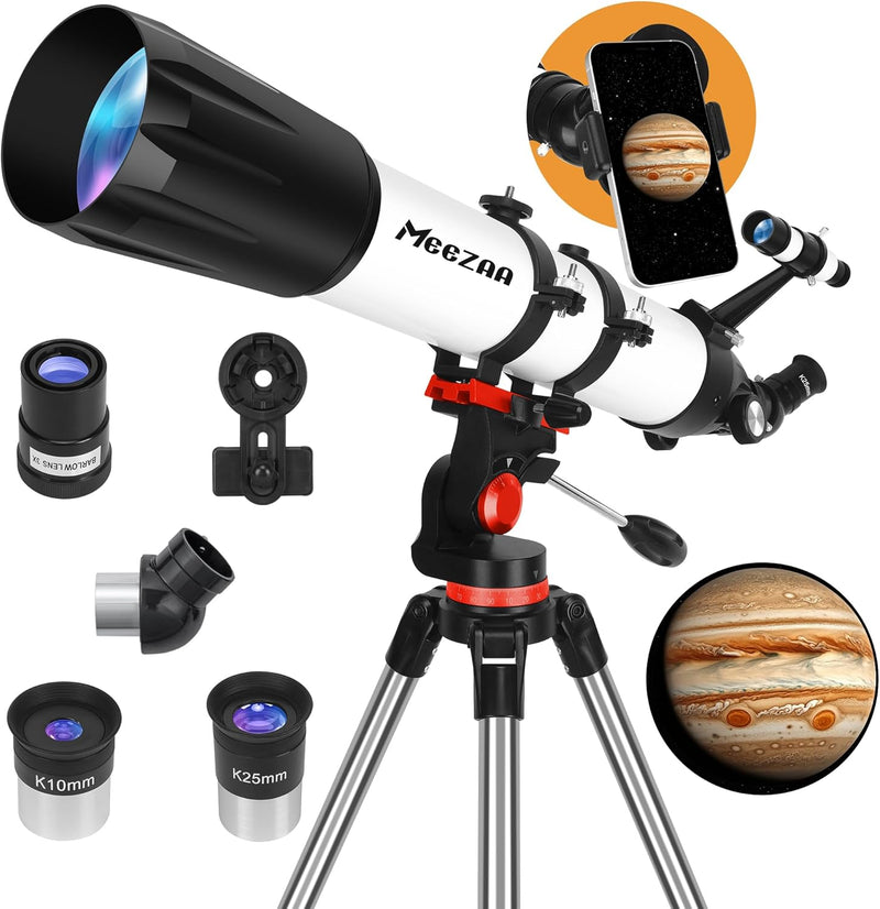MEEZAA Teleskop, Teleskop Astronomie Erwachsene Profi, 90mm Blende 800mm AZ Mount Astronomisches Ref
