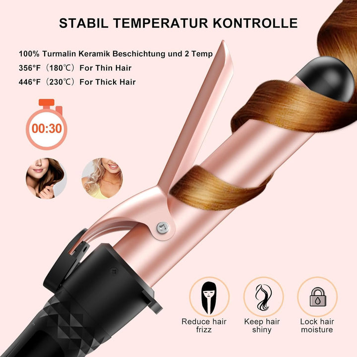 Lockenstäbe Set 5 in 1, MAX-T Lockenstab mit 3 Fässer und Multifunktion Thermal Brush, mit Verschied