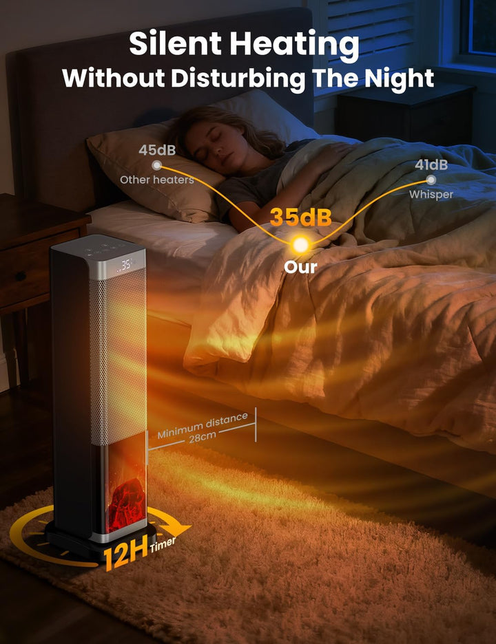 Heizlüfter Energiesparend, 2000W, PTC Keramik Heizung,LED-Anzeige,70° Oszillation,12-Stunden-Timer,E