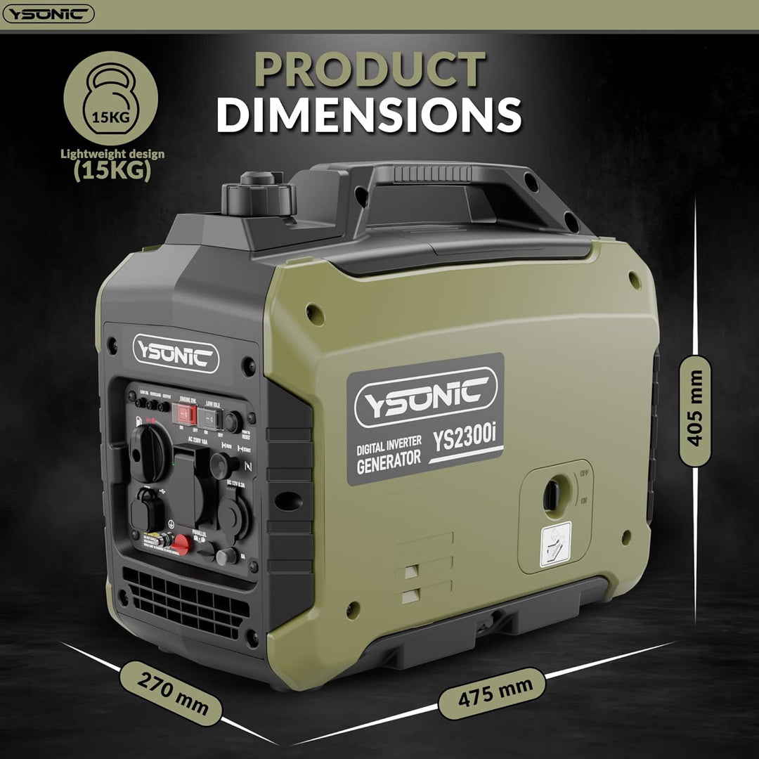 YSONIC 2000 Watt Wechselstrom-Generator Inverter mit 2x USB, 230 V Steckdose - 58dB leiser leichter