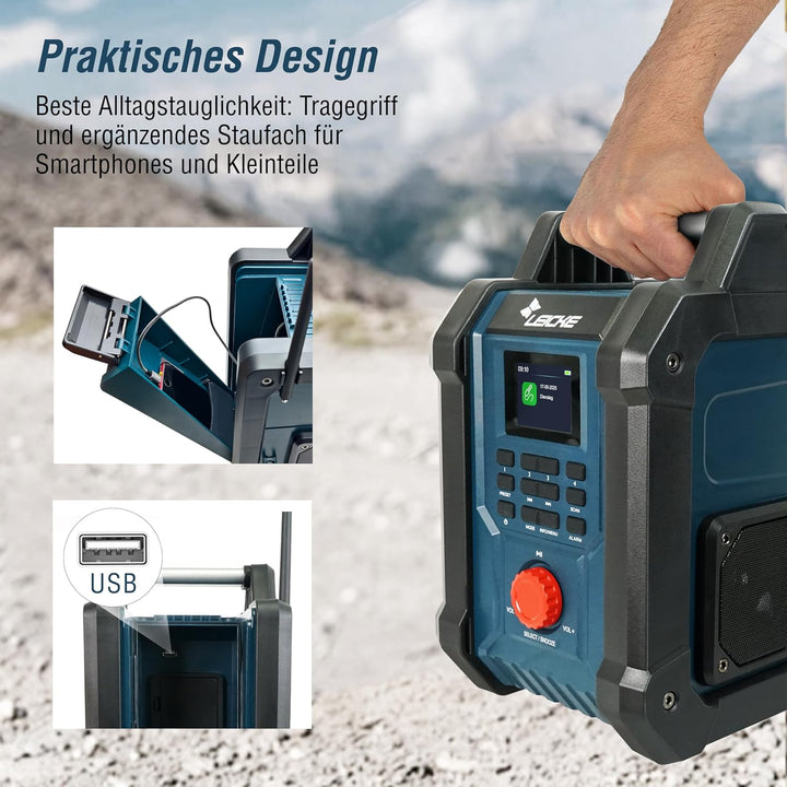 Baustellenradios - Digitales und Robustes Radio mit DAB+, FM, Bluetooth, AUX, 4000mAh Akku, 2 x 15W