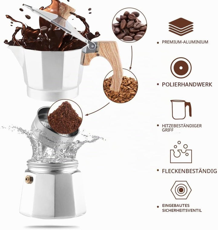 wedrink Aluminium Mokkakanne, 3 Tassen Moka Pot, Für Gas Elektroherd, Klassische Espressokanne für I