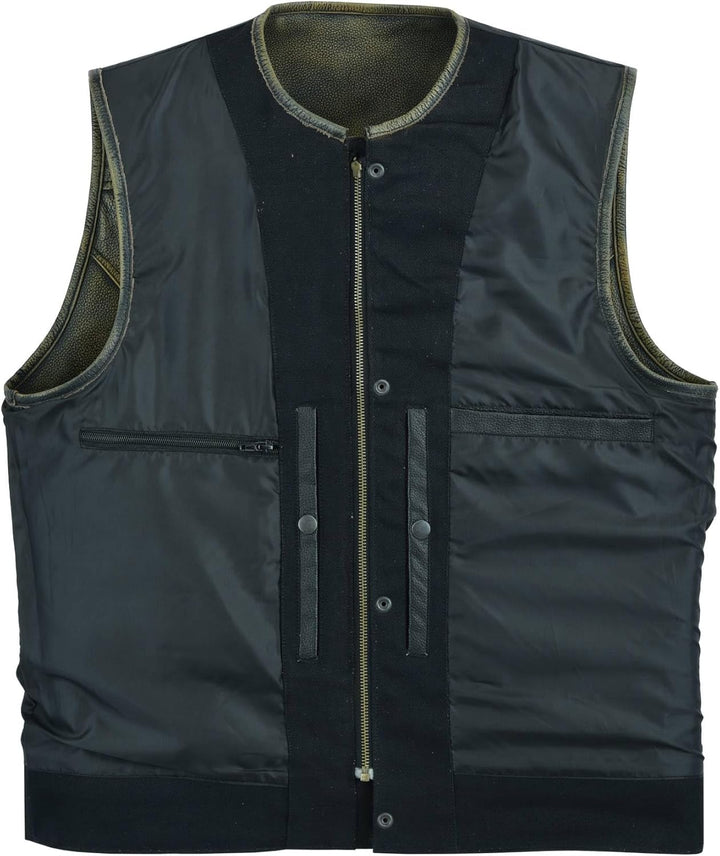 Leatherick Herren Vintage Braun Biker Leder Weste kragenlosen Stil ausgezeichneten Look (XL- EUR58)