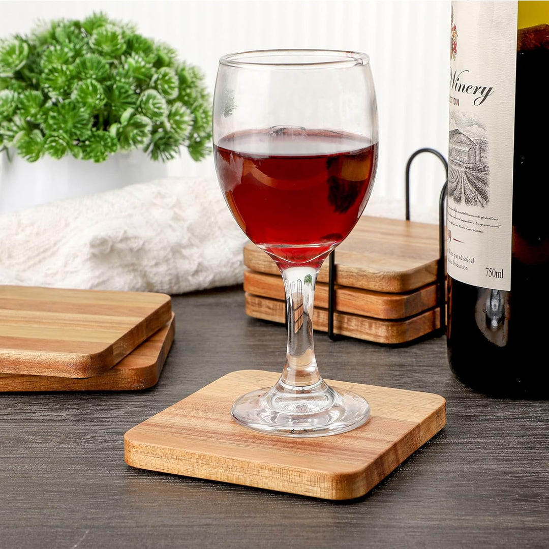 Untersetzer Gläser Holz 6er Set, Untersetzer aus Akazienholz mit Halter, Glasuntersetzer Holz eckig,