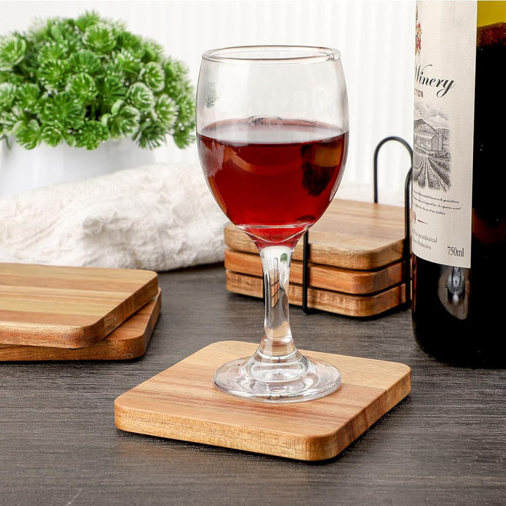 Untersetzer Gläser Holz 6er Set, Untersetzer aus Akazienholz mit Halter, Glasuntersetzer Holz eckig,