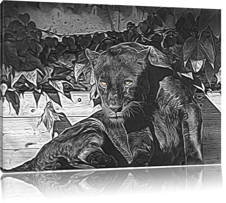 schwarzer Panther schwarz/weiss Deluxe Format: 100x70 cm auf Leinwand, XXL riesige Bilder fertig ger