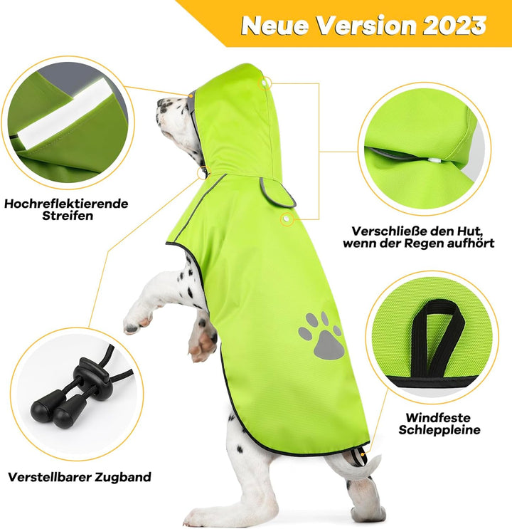 Regenmantel für Hunde - Reflektierender Hunderegenmantel, Wasserdicht, Verstellbare Regenjacken mit