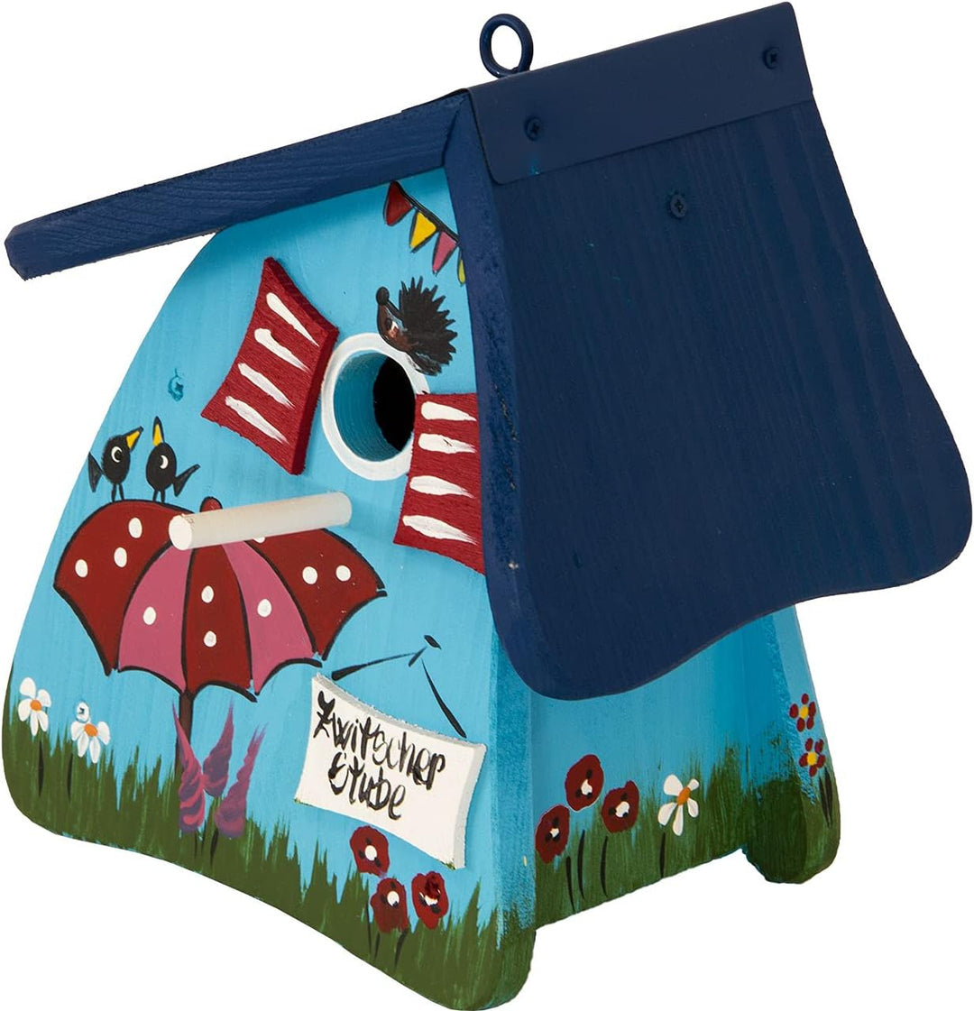 bunt handbemalt Nistkasten Gartendekoration mit Dachblech wetterfest UV-beständig (blau), blau
