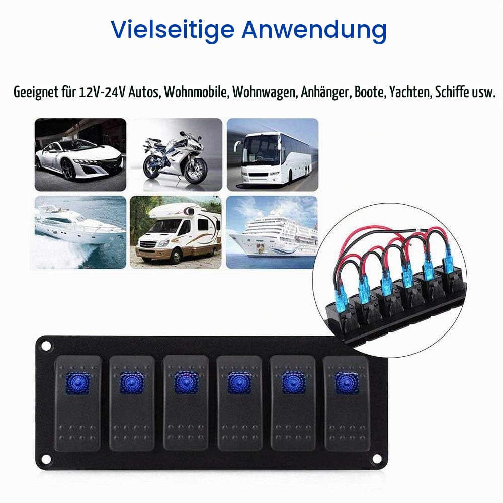 Geloo 6 Gang Wippschalter Panel für Boot Marine Kippschalter 12V/24V Wasserdicht Schalter Panel für