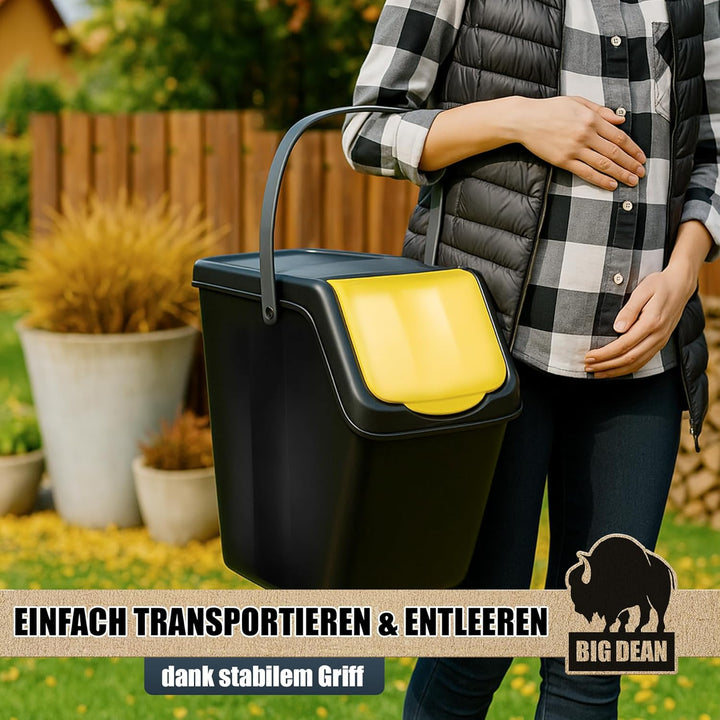 BigDean 3x 25L Mülltrennsystem Küchenmülleimer 3 Fächer Stapelbar mit Henkel Abfalleimer Küche
