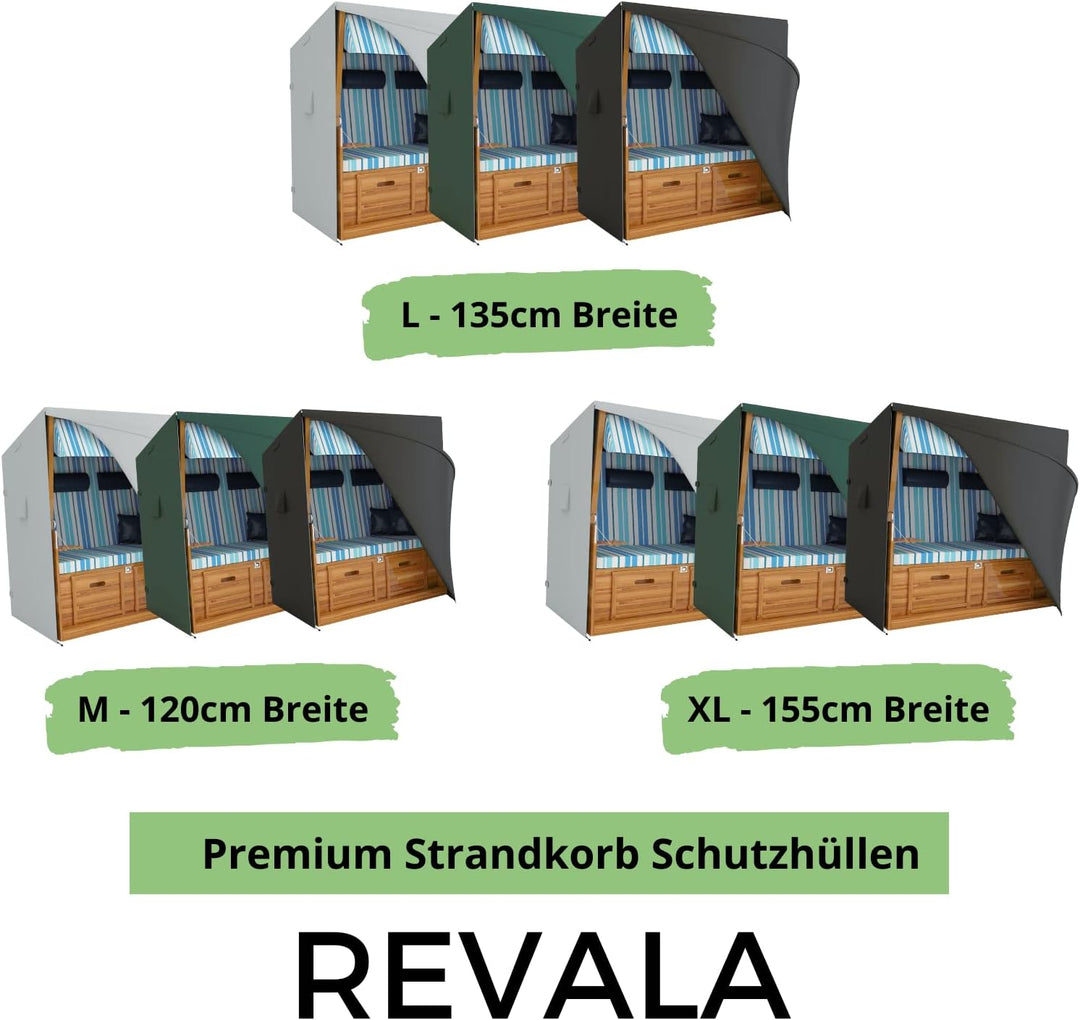 REVALA [120cm] Strandkorb Schutzhülle, Winterfest und UV Beständig, 600D Oxford Gewebe, Strandkorbhü