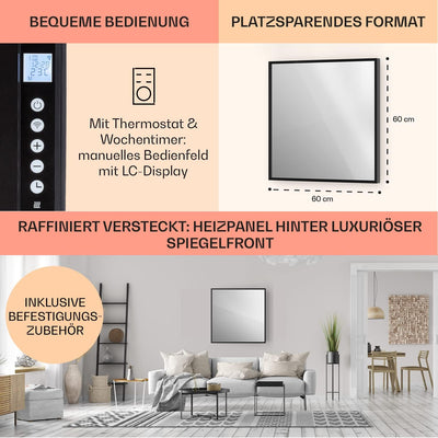 Klarstein Infrarotheizung, Infrarot Spiegelheizung Standgerät, Infrarotheizung mit Thermostat, Heizu