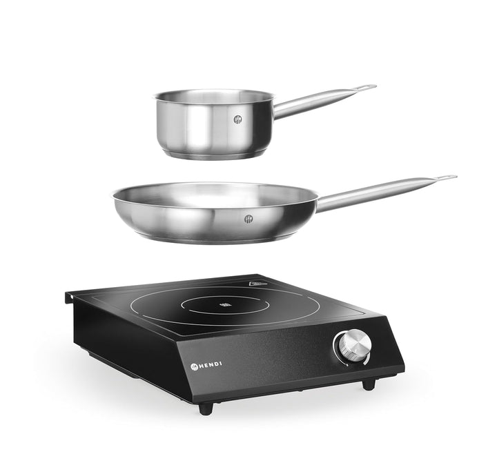 HENDI Induktionskocher-Set, inkl. ø280mm Bratpfanne und ø160mm Kochtopf, für Pfannen mit Bodendurchm