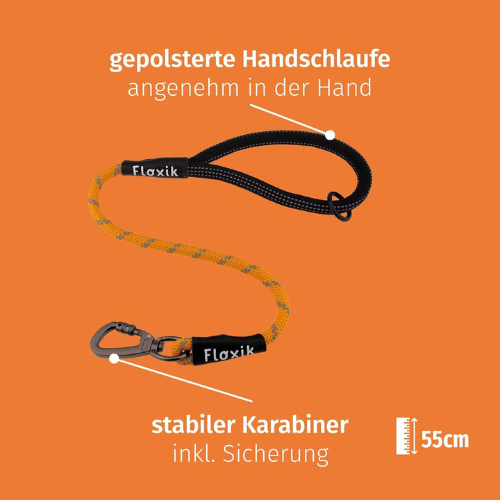 Floxik Schleppleine für Hunde | 5m, 10m, 15m, 20m orange | reflektierende Tauleine mit Abnehmbarer H