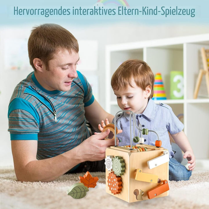 Smartwo Motorikwürfel Montessori Spielzeug ab 1 Jahr, Holzspielzeug Baby ab 18 Monate, 6 in 1 Activi