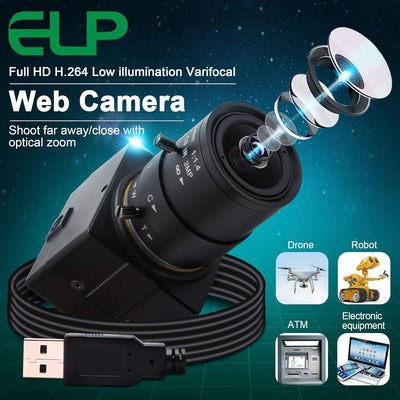 ELP 0.01 Lux Webcam 1080P Weitwinkel Einstellbar 2.8-12mm Vario Objektiv Low Illumination Minikamera