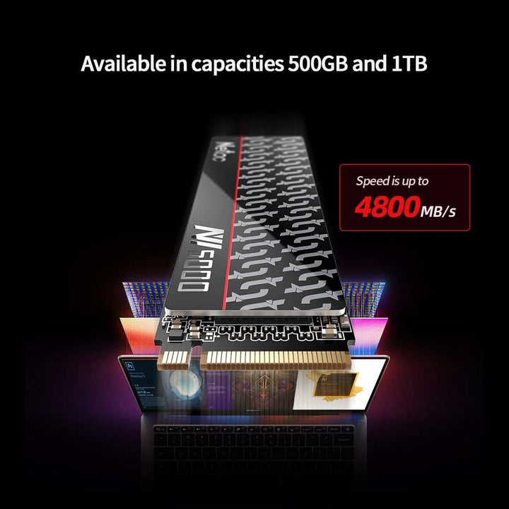 Netac NV5000-t 1TB NVMe 1.4 Interne SSD M.2 PCIe 4.0 Geschwindigkeit bis zu 4800MB/s, für PC, PS5, t