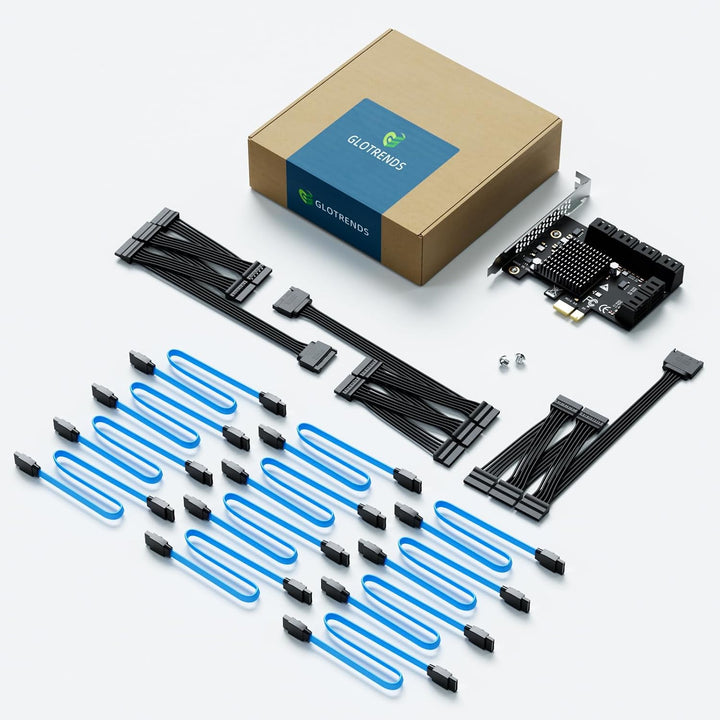 glotrends PCIe SATA Adapterkarte mit 12 Port SATA III 6Gbps (inklusive SATA Kabel und 15PIN SATA Spl