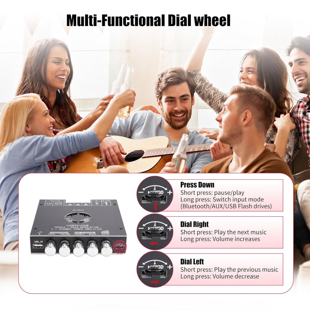HiFi Verstärker Modul 2.1 Kanal mit Bluetooth,160Wx2+220W Subwoofer,Mini Digitaler Stereo Endverstär