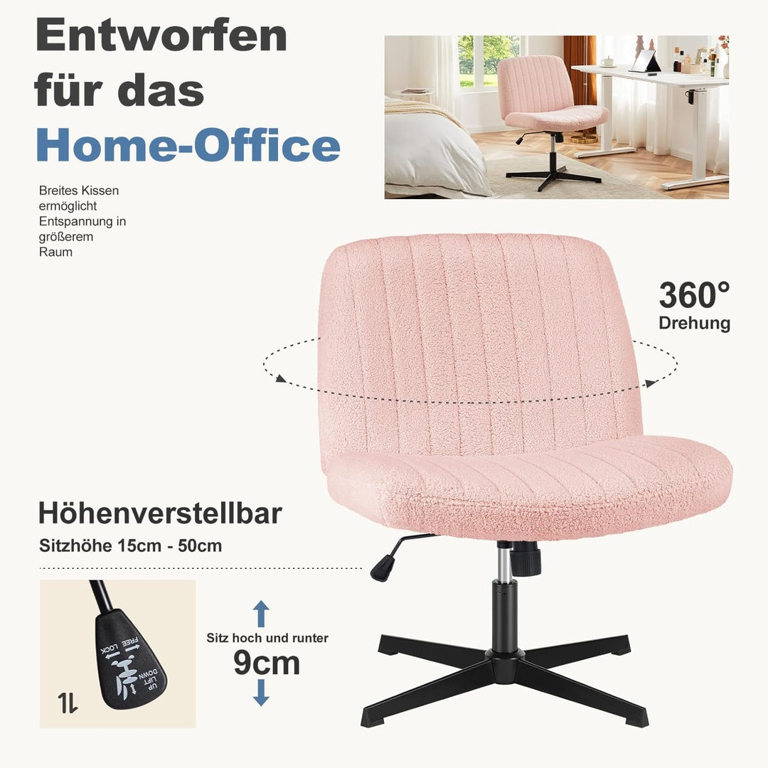DUMOS Bürostuhl Ohne Armlehne, Teddysamt und Bequemes Netzgewebe Criss Cross Chair, mit Verbreiterte