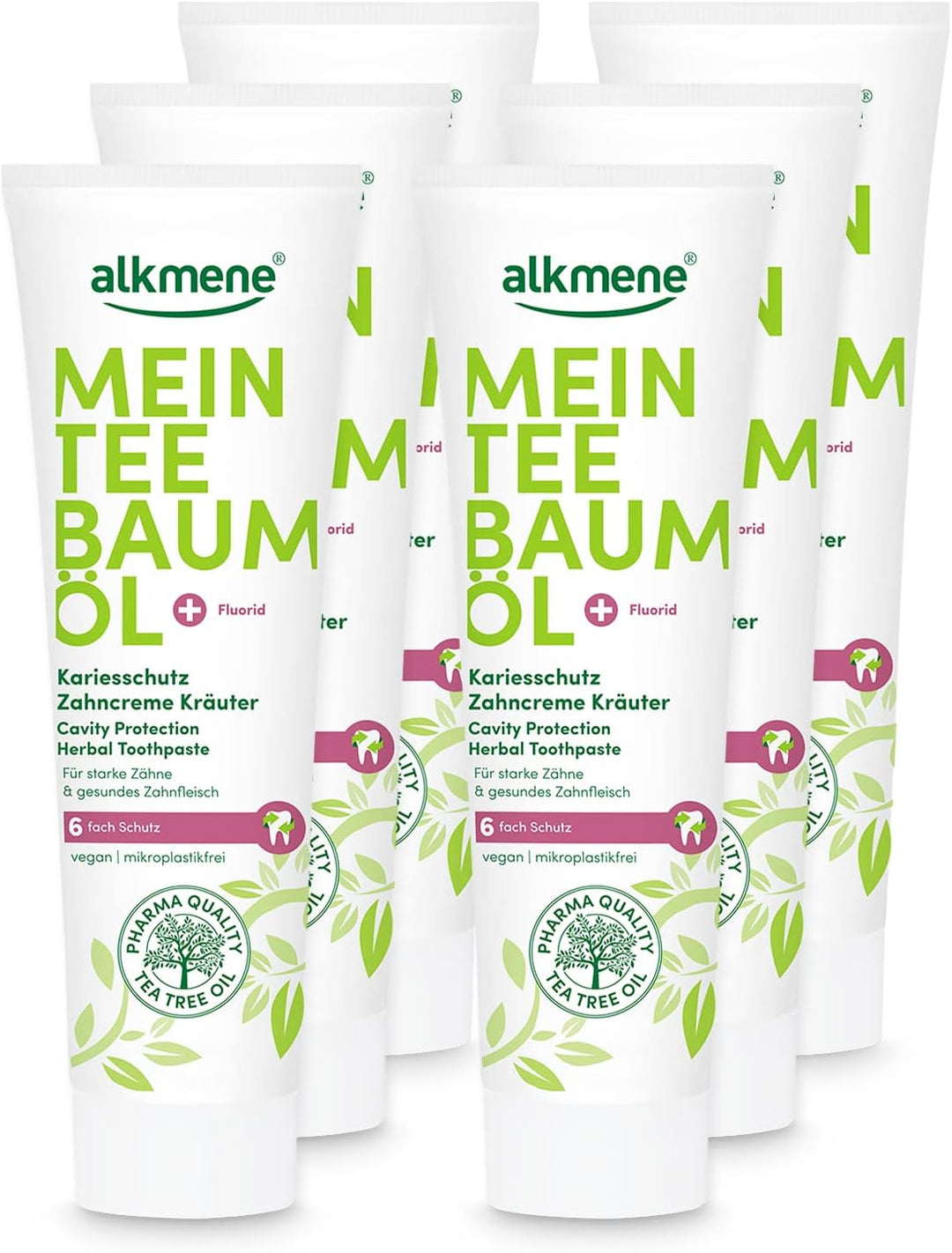 alkmene Mein Teebaumöl Kariesschutz Zahncreme Kräuter 6x 100 ml mit 6fach Schutz - naturreines Teeba