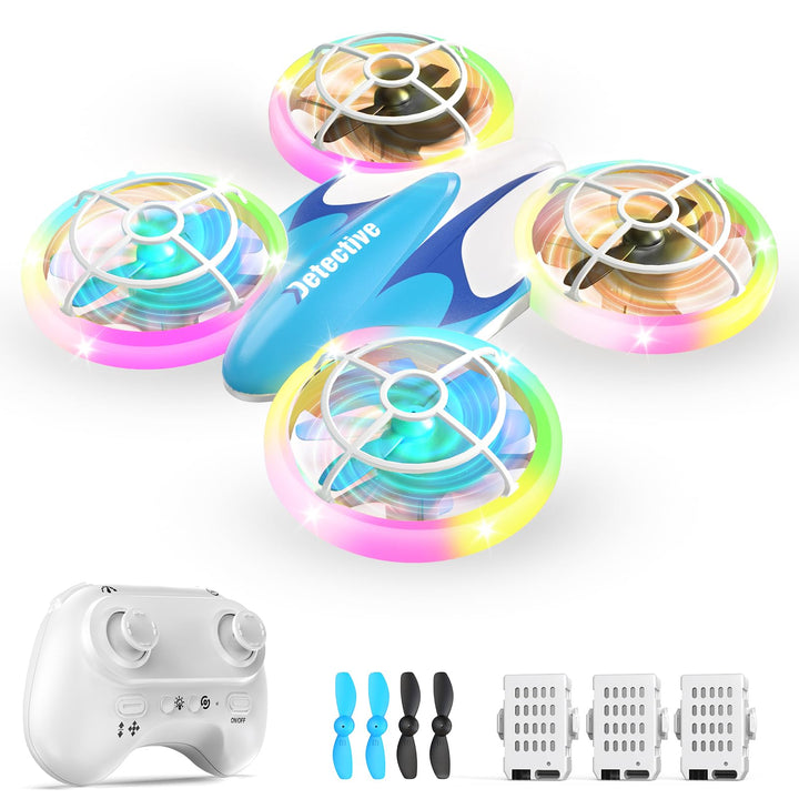 Mini Drone for Children from 6+, 3 Batteries, LED Quadcopter with 360° Flip Indoor Outdoor (Blau), B