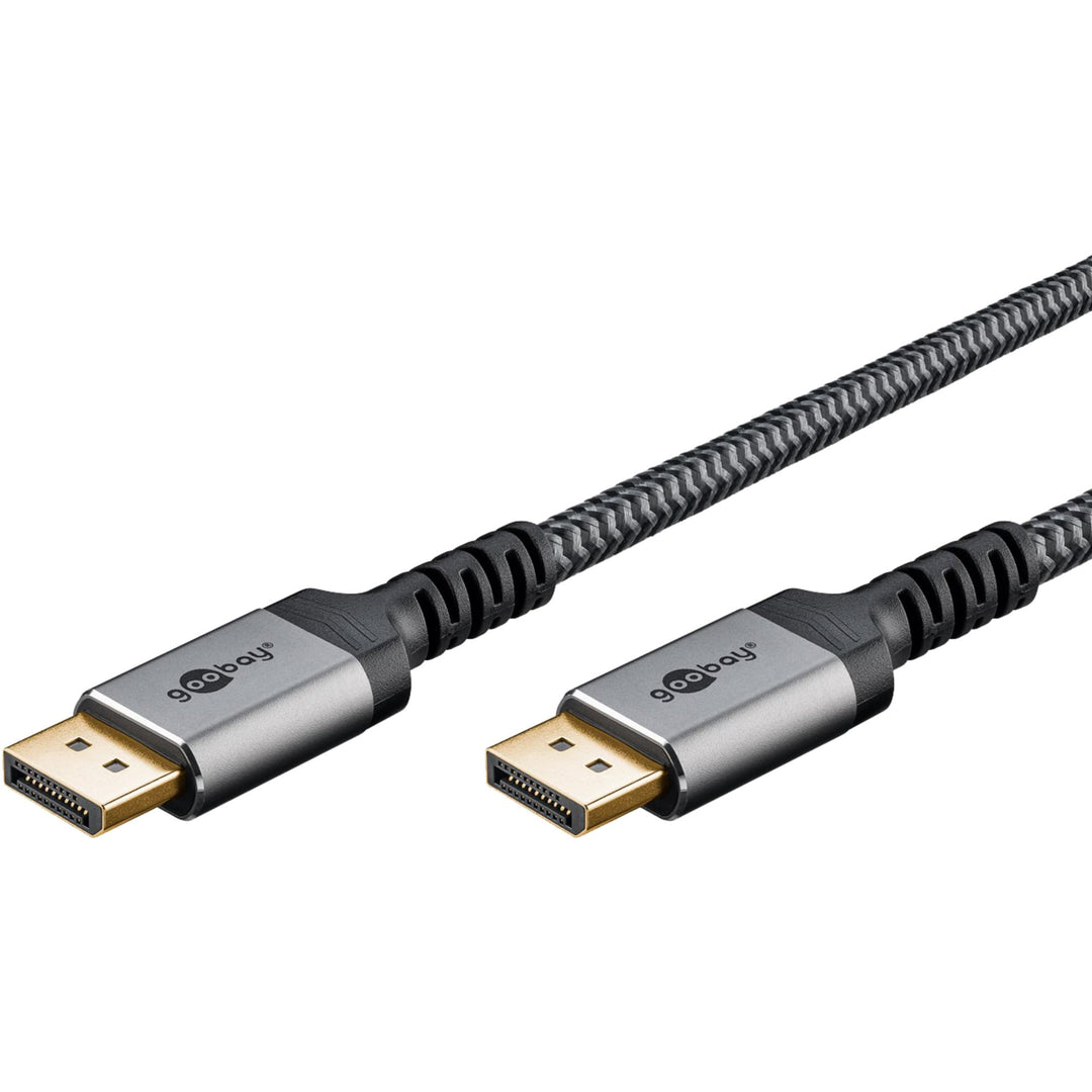 goobay DisplayPort Kabel 2.1-80 Gbit/s, DP-Kabel 16K/60Hz, 10K HDR, 3m - Sharkskin Grey, Metall-Desi