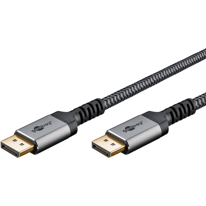 goobay DisplayPort Kabel 2.1-80 Gbit/s, DP-Kabel 16K/60Hz, 10K HDR, 3m - Sharkskin Grey, Metall-Desi