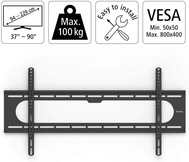Hama TV Wandhalterung (37 - 90 Zoll TV Halterung für Fernseher bis zu 100kg, max. VESA 800x400, fest