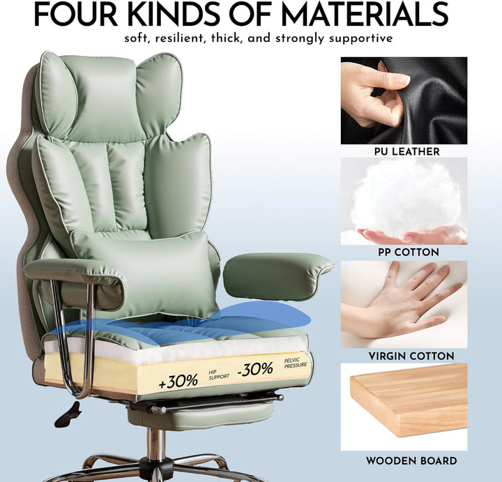 Efomao bürostuhl ergonomisch, PU Leder Chefsessel, bürostuhl 150 kg mit Fussstütze und Lendenwirbels