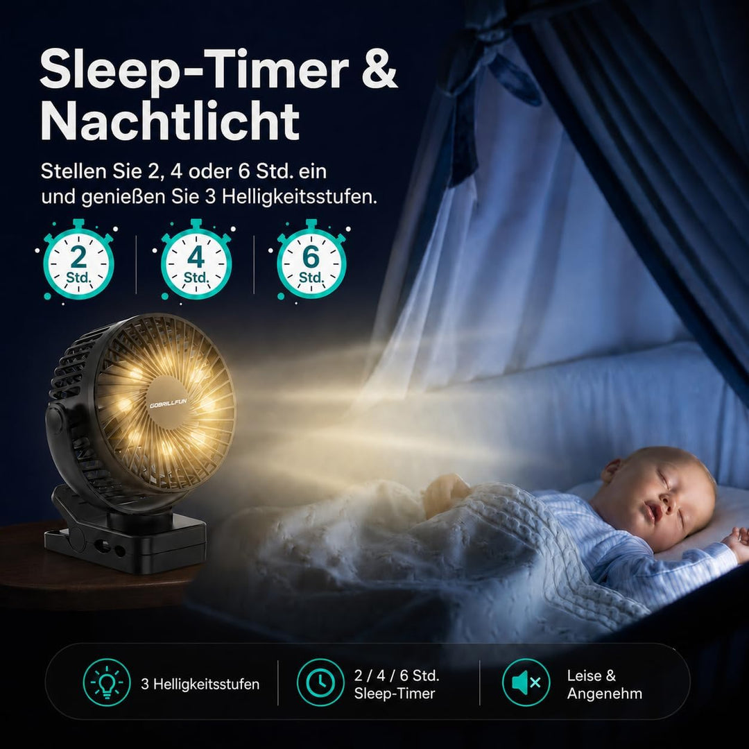 15,2 cm (6 Zoll) 12000 mAh Clip Ventilator Akku mit Fernbedienung, USB wiederaufladbar mit LED-Licht