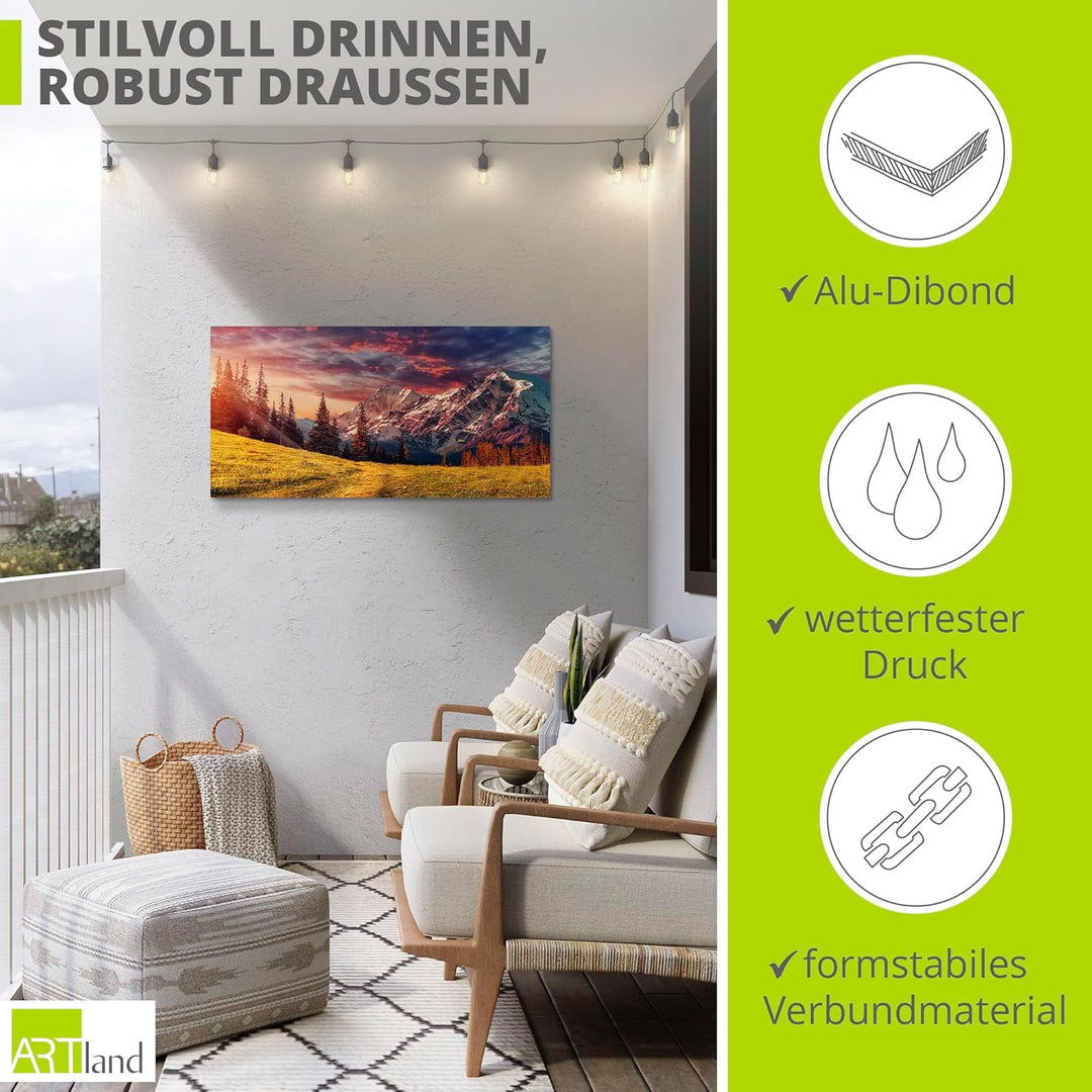 ARTland Wandbild Alu Verbundplatte für Innen & Outdoor Bild 60x30 cm Querformat Landschaft Berge Alp